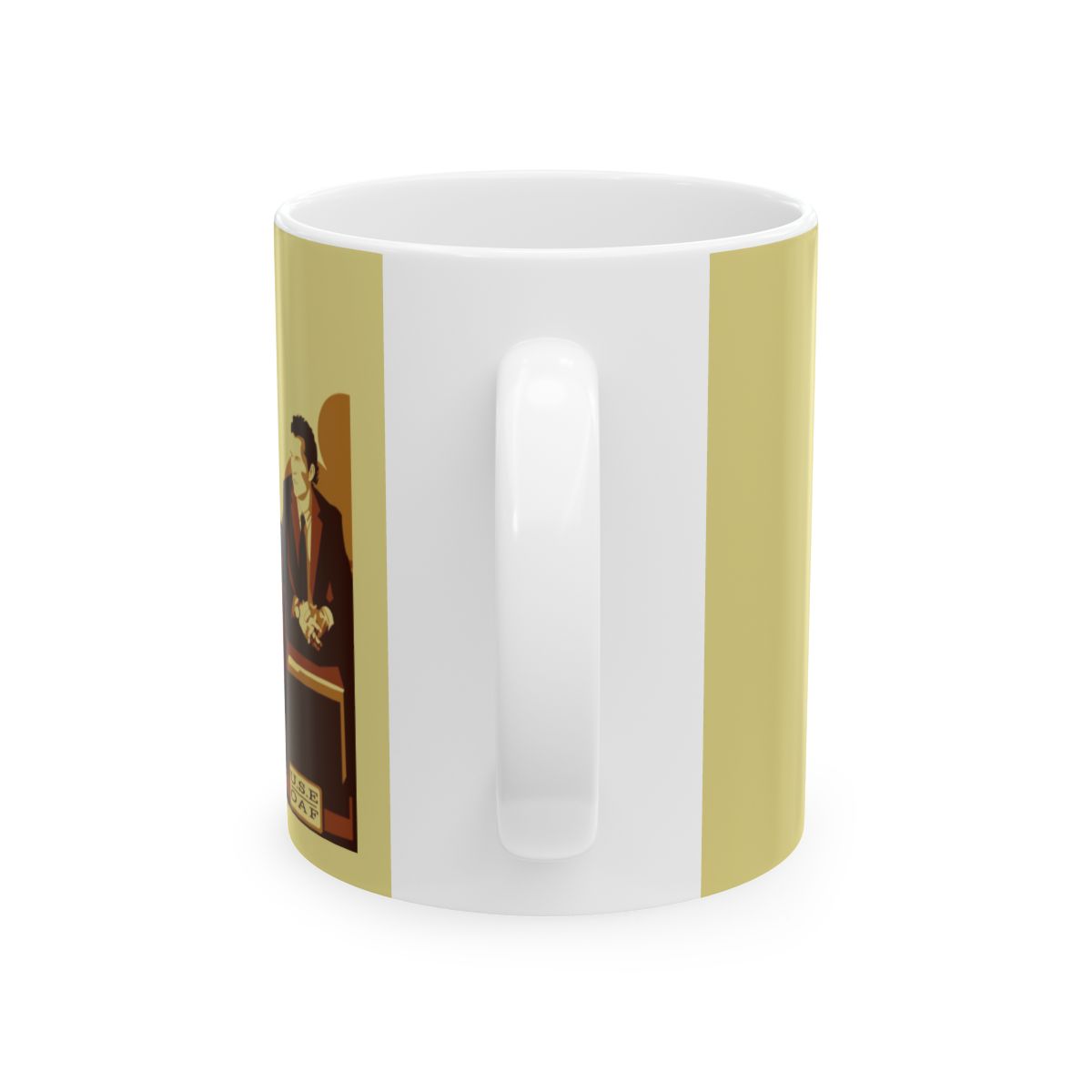 Vintage Detective Illustration Mug | Retro Mystery Scene, Yellow Background | Lincoln Lawyer - alternate angle 2, merchandise