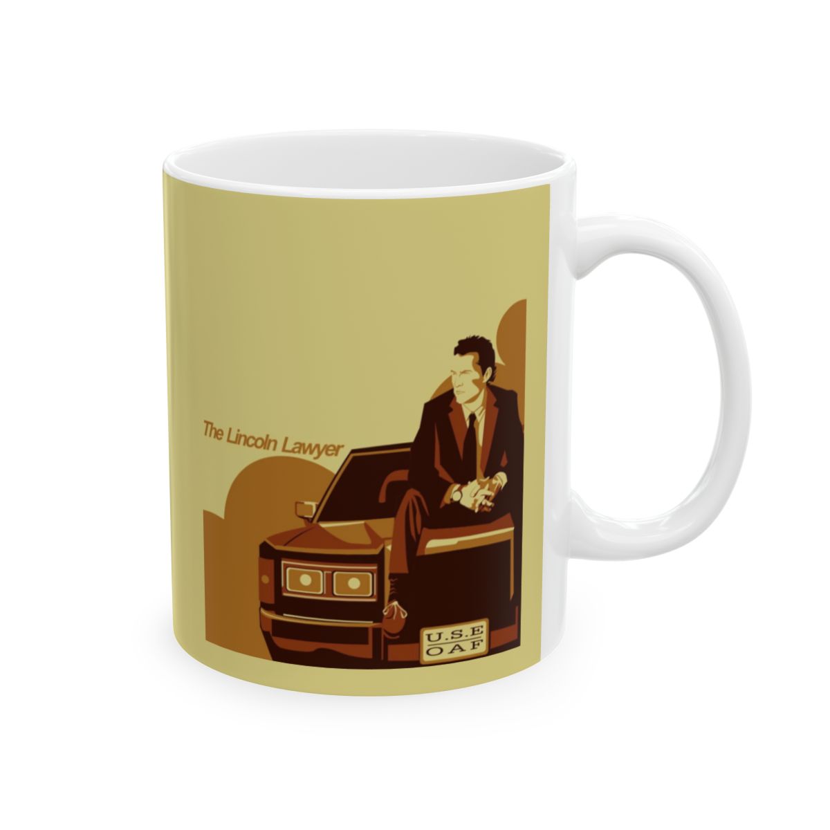 Vintage Detective Illustration Mug | Retro Mystery Scene, Yellow Background | Lincoln Lawyer